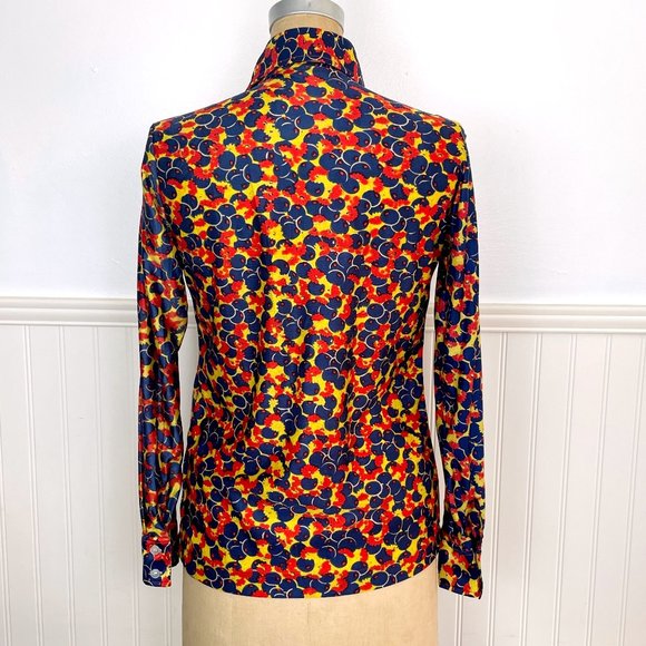 Vintage 1970s blueberry and flower print disco shirt - size small - Picture 3 of 9